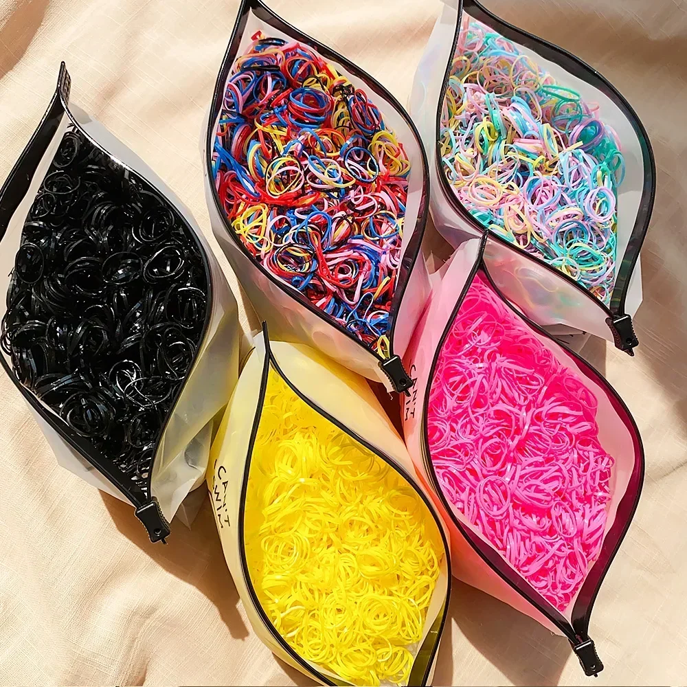 Rubber Band Hair Ties 500/1000/2000pcs Girls Black Disposable Hair Ties Headband Children Ponytail Holder Bands Kids Hair Accessories