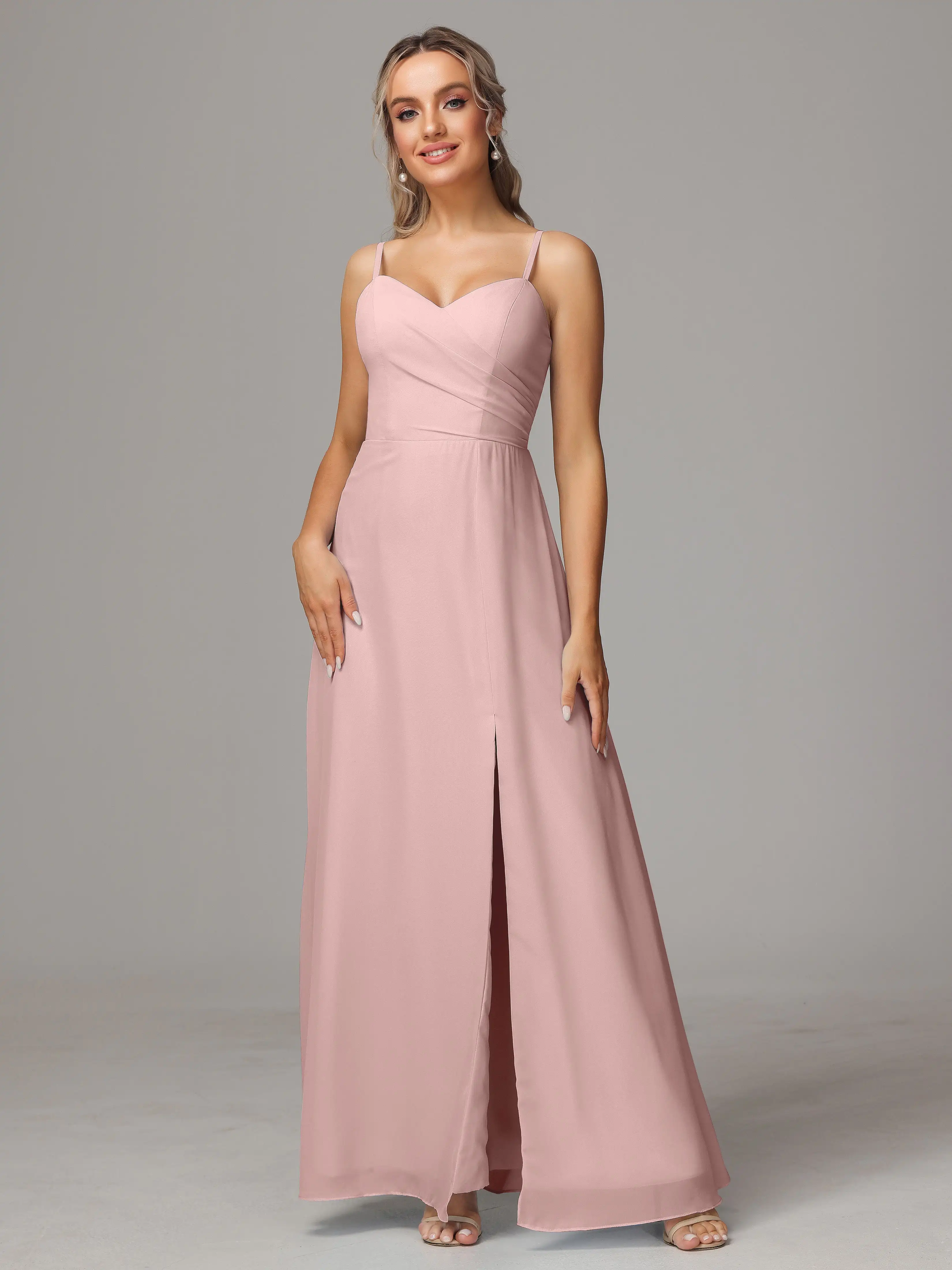 

Sweetheart Spaghetti Straps Chiffon Bridesmaid Dresses With Split Elegant A Line Long Evening Gown For Wedding Party Guest Dress