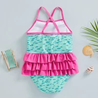 Toddler Girl s Summer Jumpsuit Bikini Flamingo Little Fish Print Sleeveless Ruffle Swimsuit 3