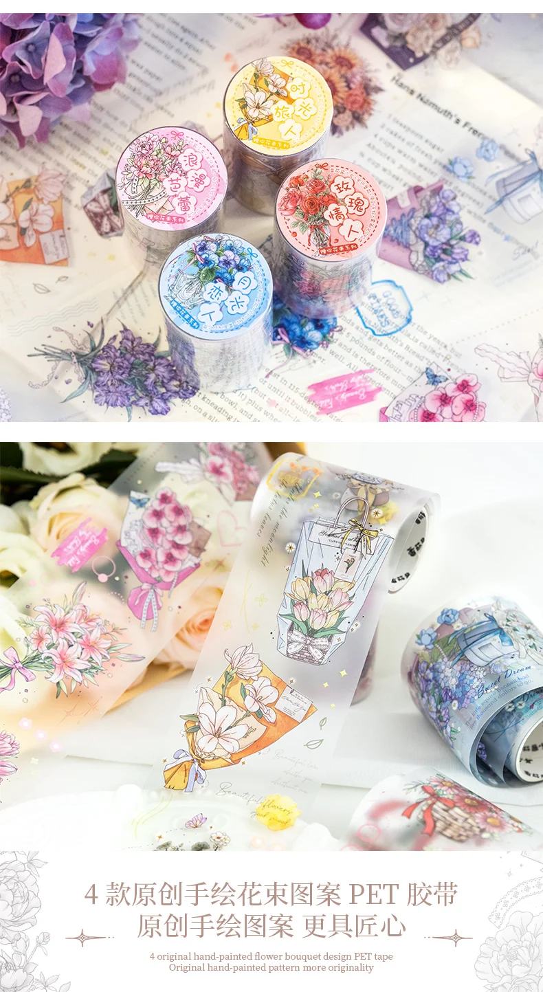 60 mm * 2 m PET-Klebeband Spuren von Blumen Aufkleber DIY Scrapbooking Handkonto selbstklebend handgefertigt Junk Journal Bastelbedarf – Detail 3