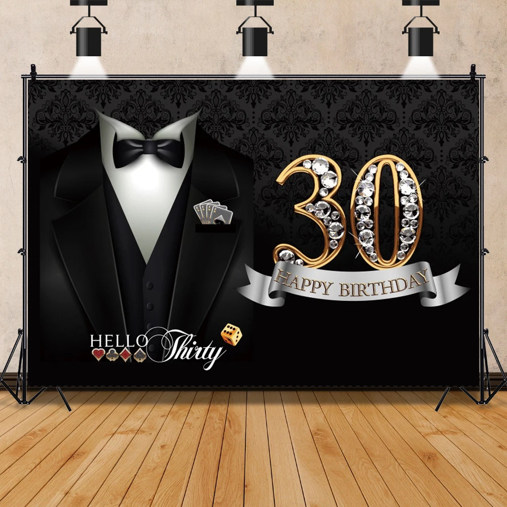 Laeacco Happy Handsome Man Birthday Party Daddy VIP Tie Suit Personalized Banner Portrait Photo Background Photographic Backdrop