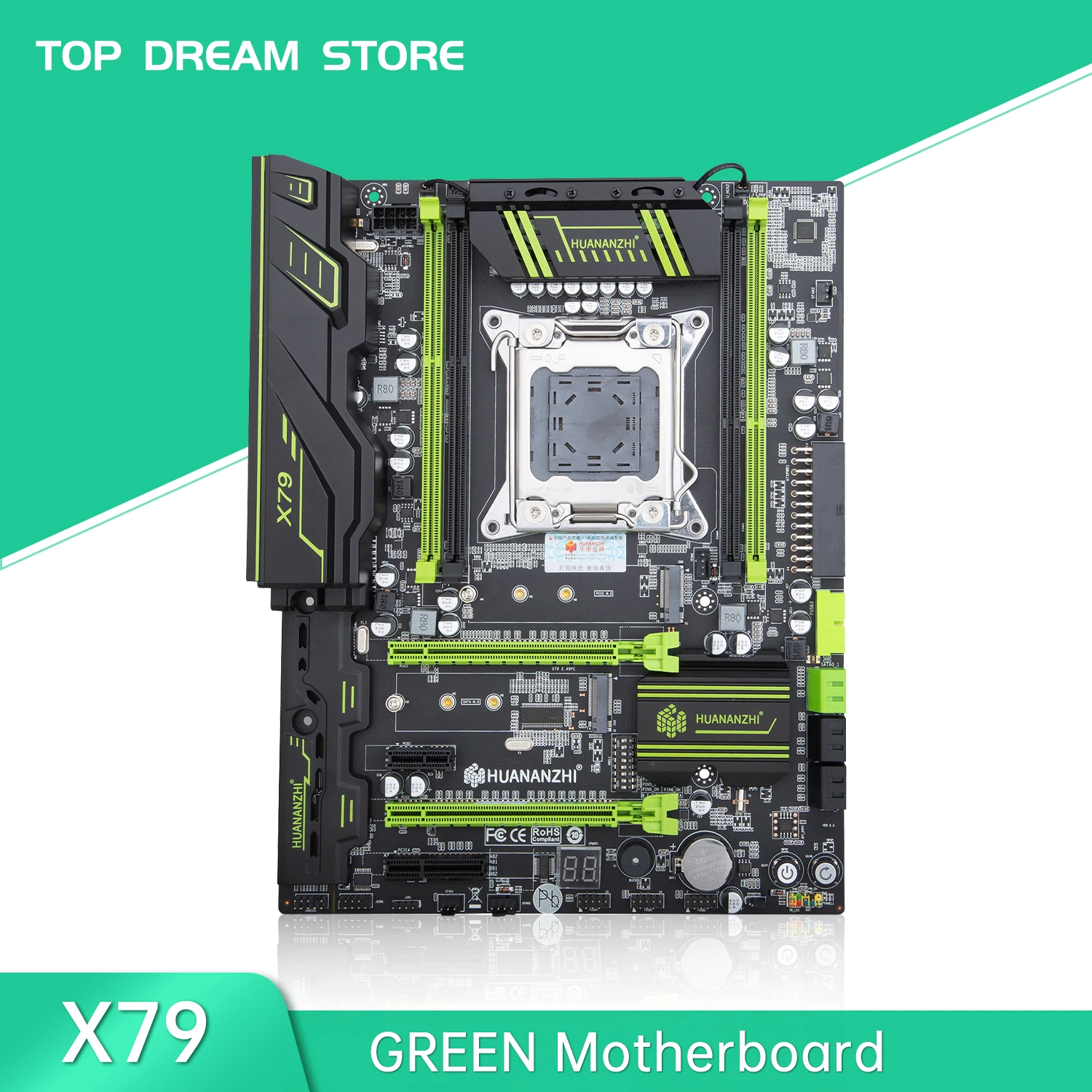 Материнская плата HUANANZHI X79 GREEN 2 49 LGA2011 ATX USB3.0 SATA3 NVME M.2 SSD с поддержкой памяти REG ECC и Xeon