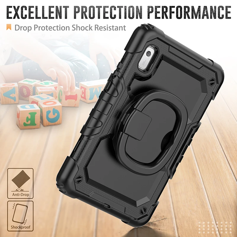 Rugged 360° Rotating Kickstand Tablet Case with Shoulder Strap & Anti-Fall Protection