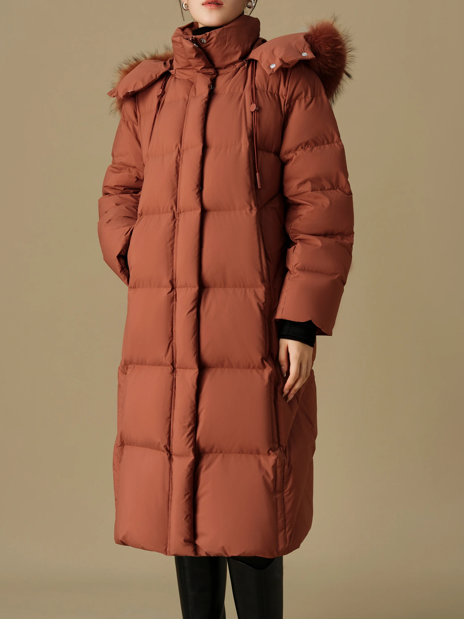 DUSHU 219.9G Filling Amount Plus Size Fur Collar Thickened Mid-length Down Jacket for Women 2024 Winter New Down Coat 24DS84045