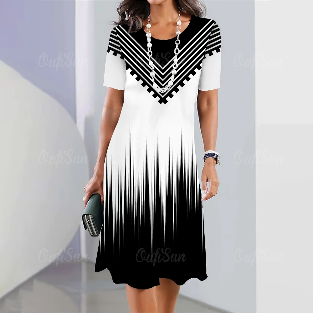 thumbnail image 1 of Vestidos de moda a rayas para mujer, vestidos sencillos con estampado de manga corta, vestido elegante negro largo para mujer, jersey 2024, 1 of 2