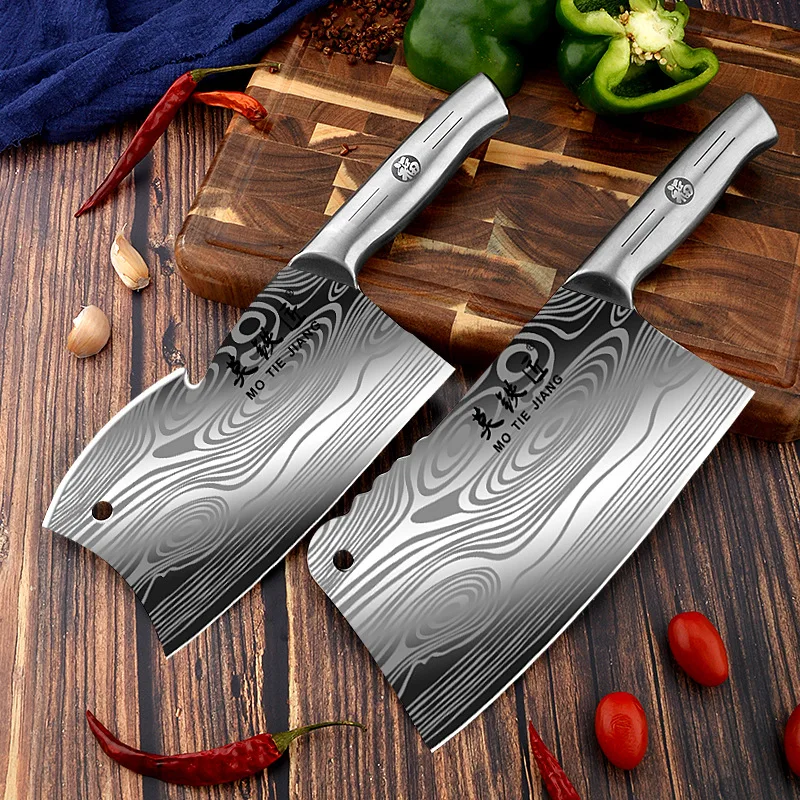 New Stainless Steel Kitchen Knives 5Cr15mov Chopping Slicing Knife Laser Damascus Pattern Chef Bone | Дом и сад