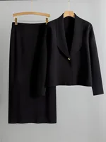 Elegant Chic Knitted 2 Piece Sets Women Lapel Neck Long Sleeve Knitwears Cardigan Tops Conjuntos Solid High Waist Skirts Outfit - Image 3