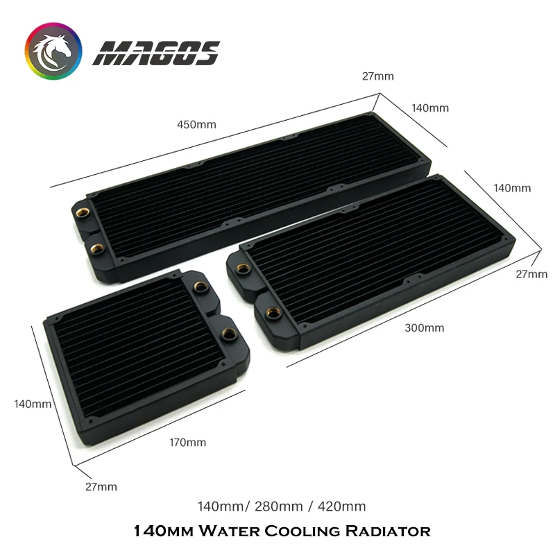 Refrigerador de Água de Cobre 140 mm 280 mm 420 mm Refrigerador de Água Líquido Cpu Gpu Trocador de Calor para 140 mm Ventilador pc - Imagem 5