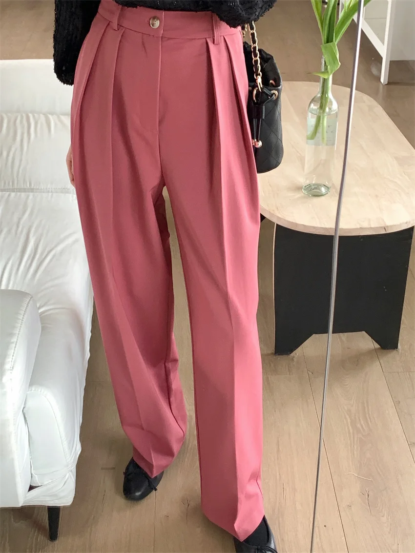 HziriP Pink Women Trousers S-L Work Wear Solid Hot Stylish 2022 Summer Straight Casual Chic Loose All Match OL Full Length Pants track pants