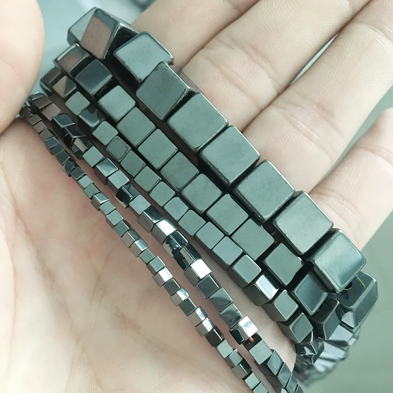 Schwarze quadratische natürliche Hämatit-Steinperlen, 2/3/4/6/8/10 mm, lose Distanzperlen für Schmuckherstellung, DIY-Armbänder, Halsketten, Zubehör – Detail 4
