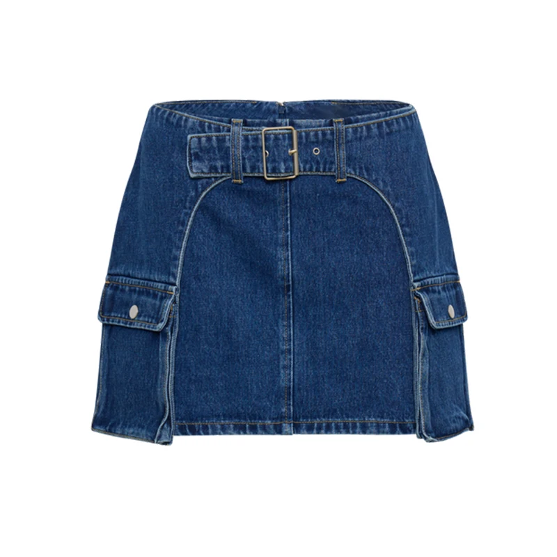 Conjuntos de falda y top de mezclilla con hombros descubiertos Y2K para mujer, chaleco corto sin mangas con cuello oblicuo ajustado, faldas ajustadas 2025, traje de calle de 2 piezas para mujer