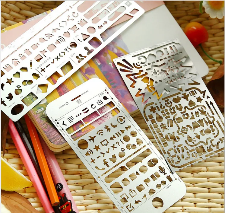 

Metal Ruler Bookmark Journal Stencil Drawing Graphics Template Scale DIY Kit for Planner Scrapbooking