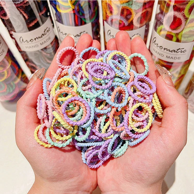 1 Bottle Hair Accessories Girls Elastic Hair Bands Wear Children Cute Headdress Princess Colorful Head Wear 130 piece