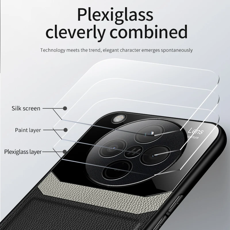 Luxury Acrylic Leather Phone Case with Camera Protection and Silicone Frame