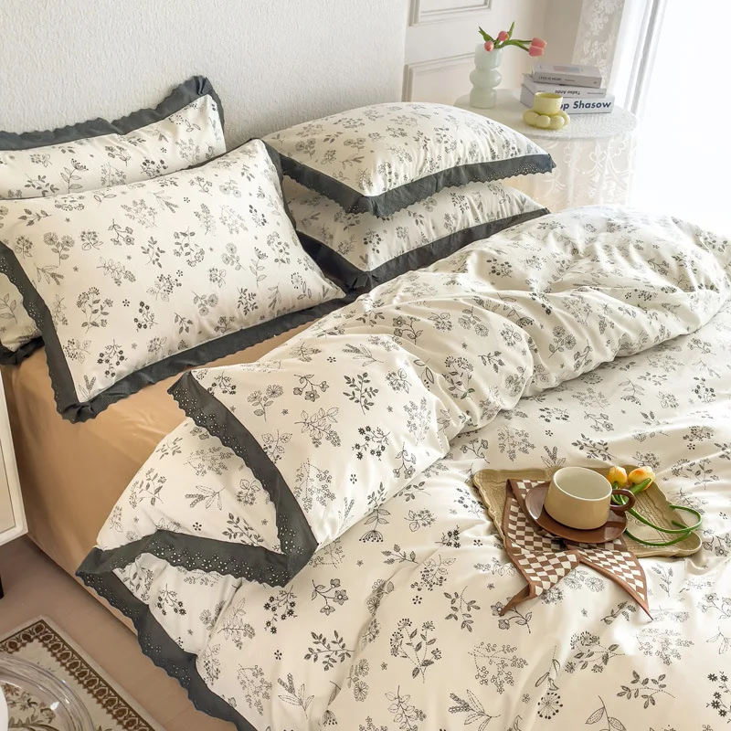 

Nordic bed four-piece bedding set summer winter blankets for bed queen size bed sheets set bedroom bed linen calico