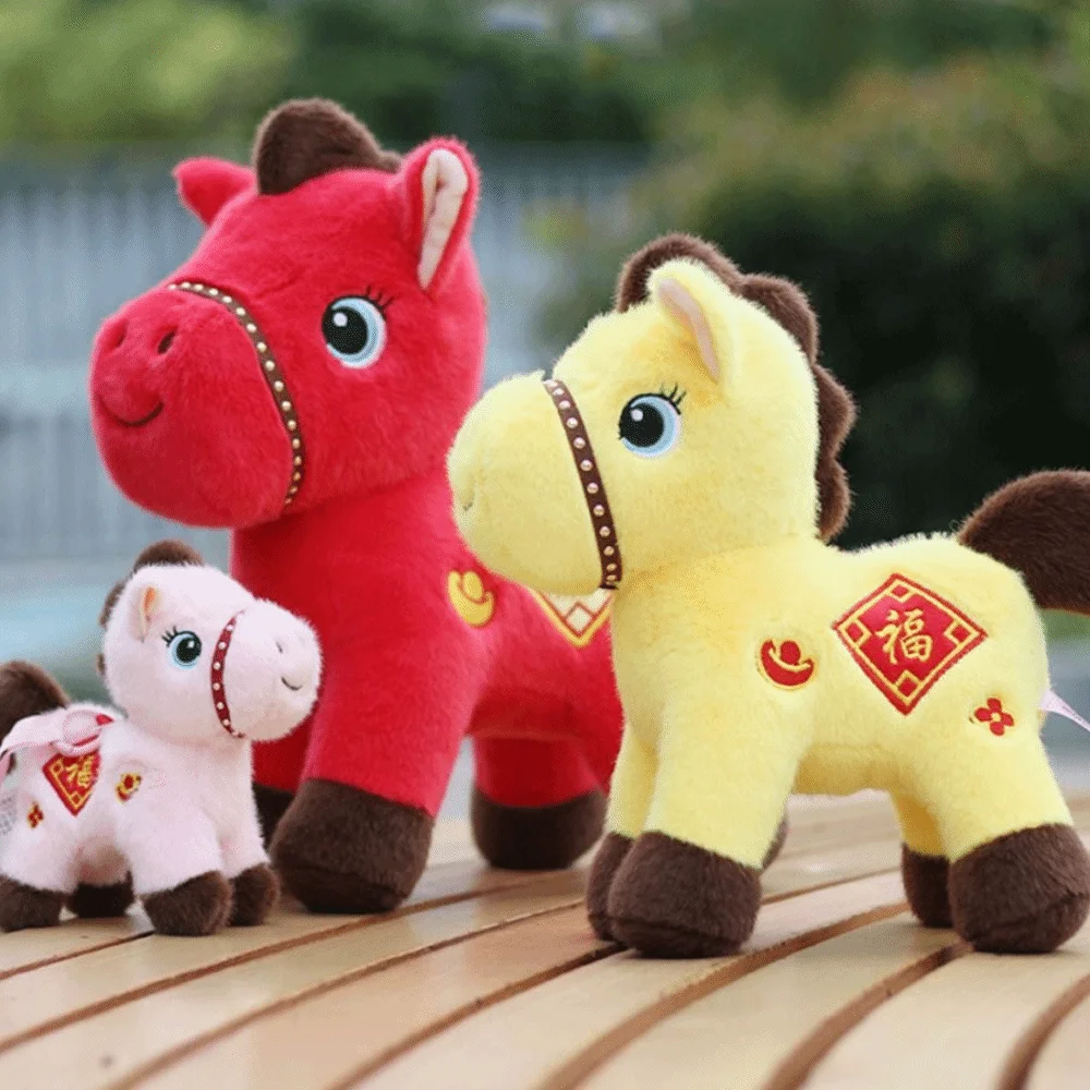 Creative Plush Horse Keychain Mascot Dolls 2026 Year of Horse Zodiac Pony Figurine Fluffy Kawaii Chinese New Year Gift