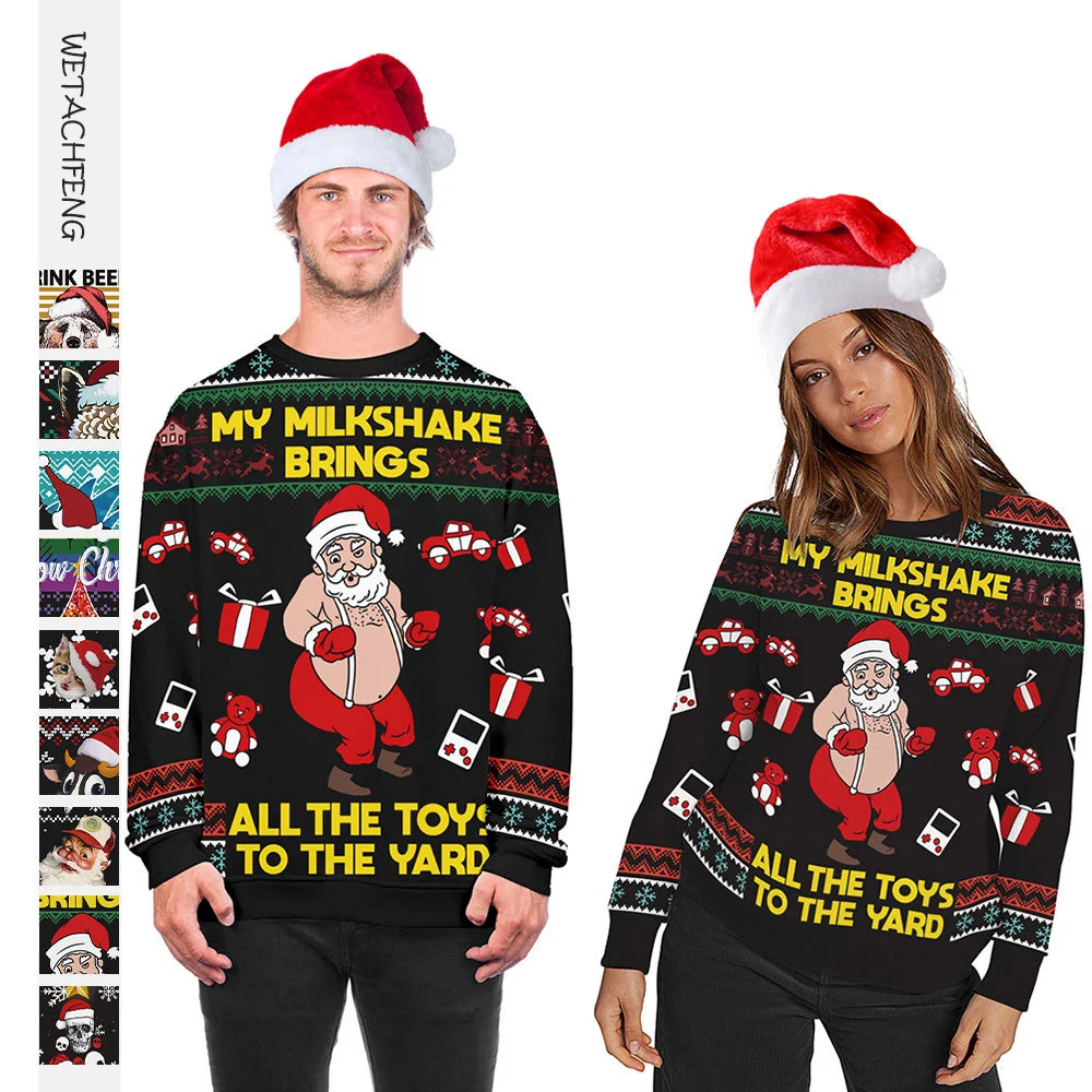 

Skull Snowflake Ugly Christmas Sweaters For Men Funny Cute Santa Printed Loose Xmas Sweatshirts Women Party Dress Up Tops