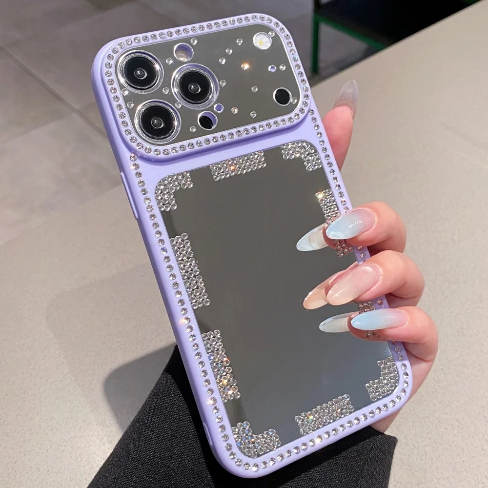 Luxury Bling Diamond Rhinestone Makeup Mirror Phone Case - Shockproof Back Cover
