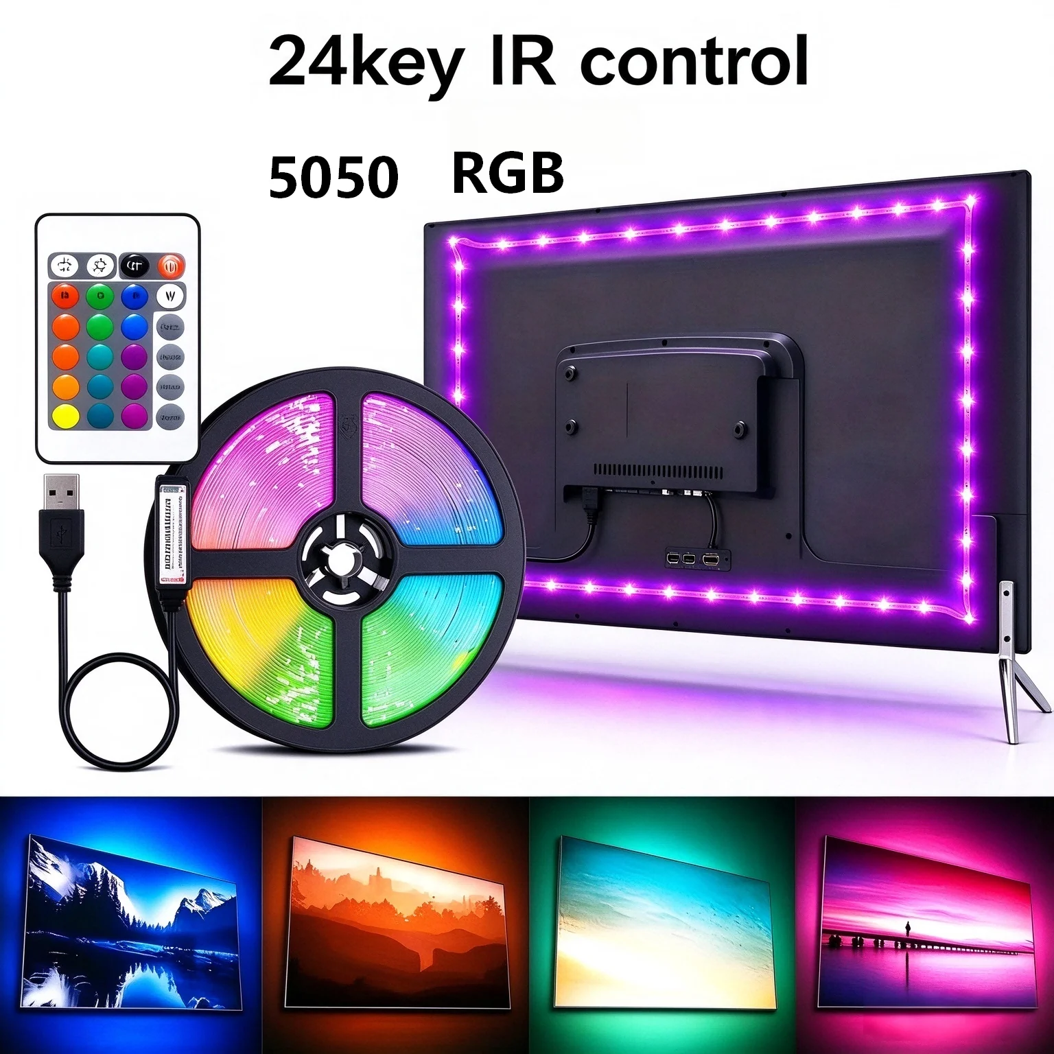 Versatile Color-Changing USB-Powered LED Light Strip with Remote Control