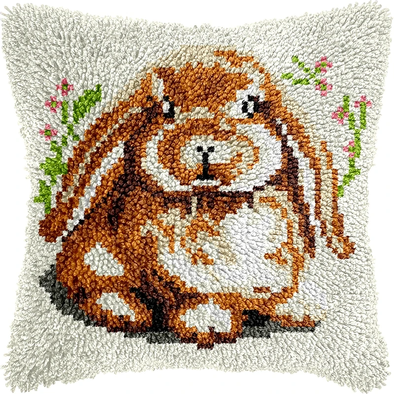 Cute Animals Latch Hook Wool Rabbit Koala Pillow Rug Kit DIY Cross Stitch 3D Yarn Embroidery Kits Rug Canvas Carpet Decor Gift