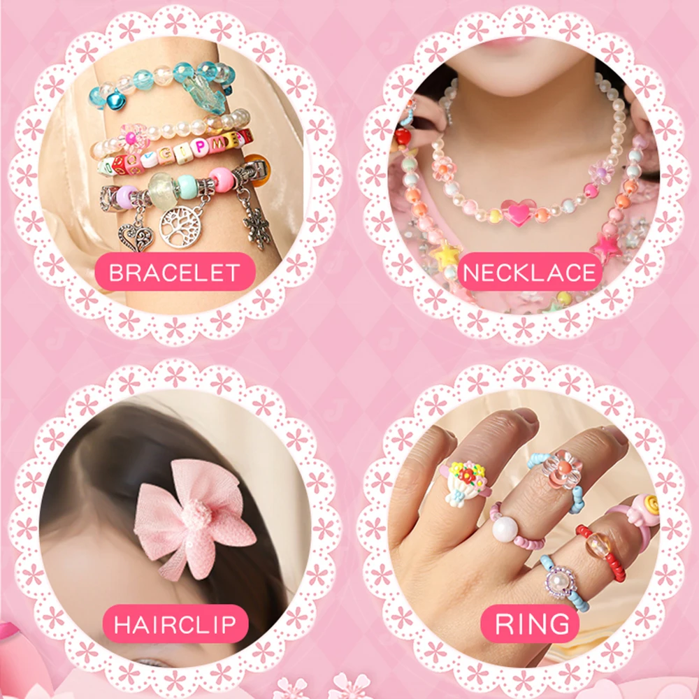 Girls DIY Jewelry Bracelet Making Kit 2100pcs Beads Charms Gift Box for Children's Hair Accessories Storage Box Kids Best Gifts