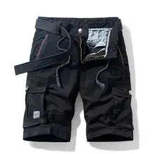 

Dropshipping!! Summer Men Shorts Solid Color Knee Length Shorts All Match Mid Waist Multi Pockets Cargo Shorts Streetwear