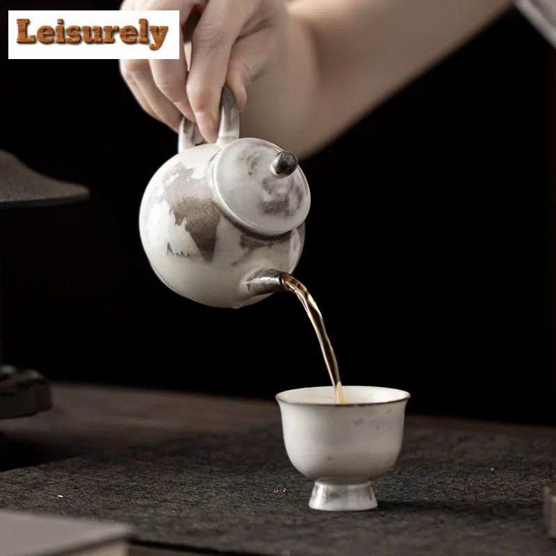 120ML Ink Painting Zhiye Roasting Ruyi Teapot Traditional Tea Infuser Pot Tea Brewing Kettle with Filter Tea Ceremony Decoration