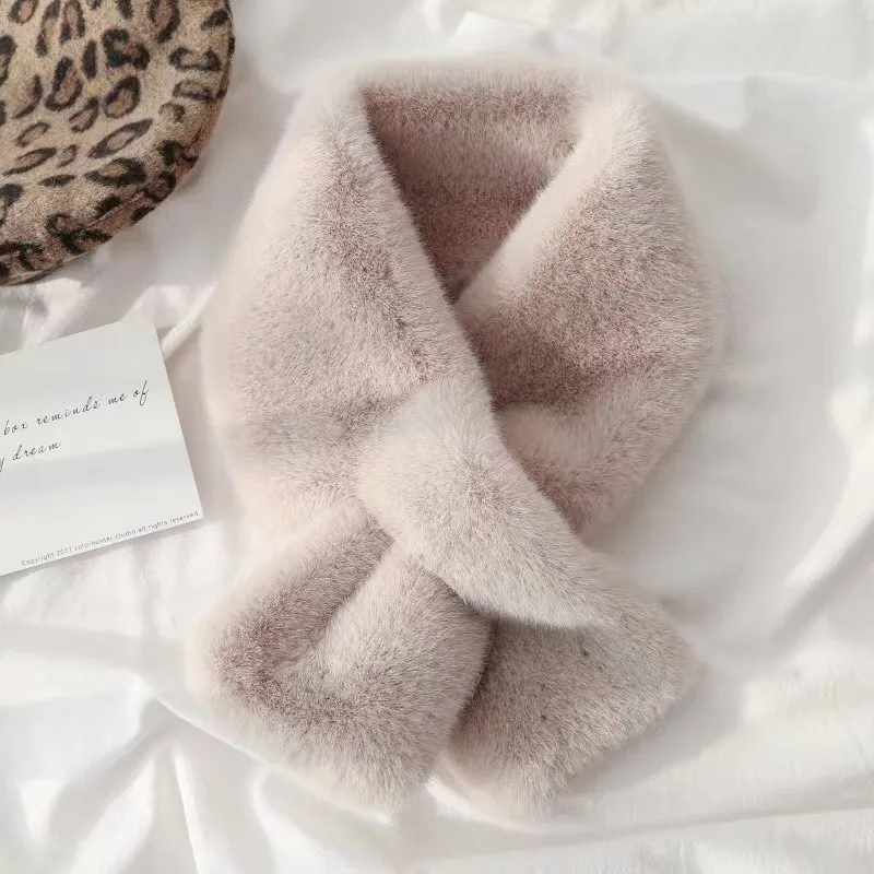 Korean Winter Faux Rabbit Fur Scarf Women Girls Scarf Soft Plush Scarves Solid Color Neck Collar Warmer Stuff Christma Gift 6
