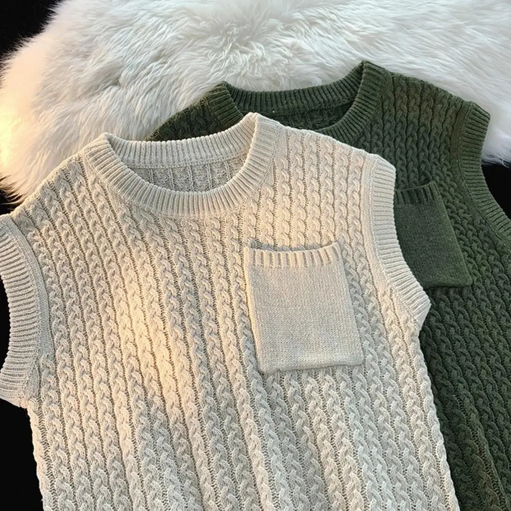 

Spring Sweater Round Neck Twisted Texture Anti-pilling Pullover Winter Sweater Vest Casual Sweater Vest for Daily Wear