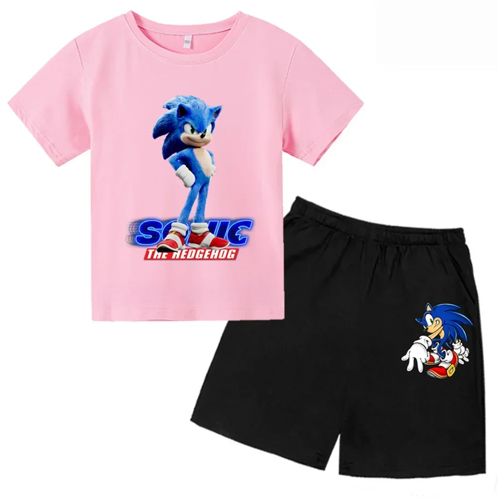 thumbnail image 1 of Nueva camiseta de Sonic para niños y niñas, conjunto de 2 piezas para adolescentes, camisetas casuales de manga corta de verano para niños, conjunto de camiseta y pantalones cortos, conjunto deportivo, 1 of 5