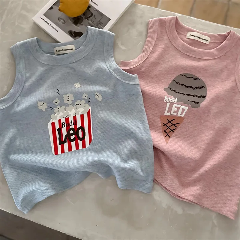 Baby Girls Boys Camisole Toddler Elastic Sleeveless Vest Kids Cartoon Top Tees Summer Children's Clothing