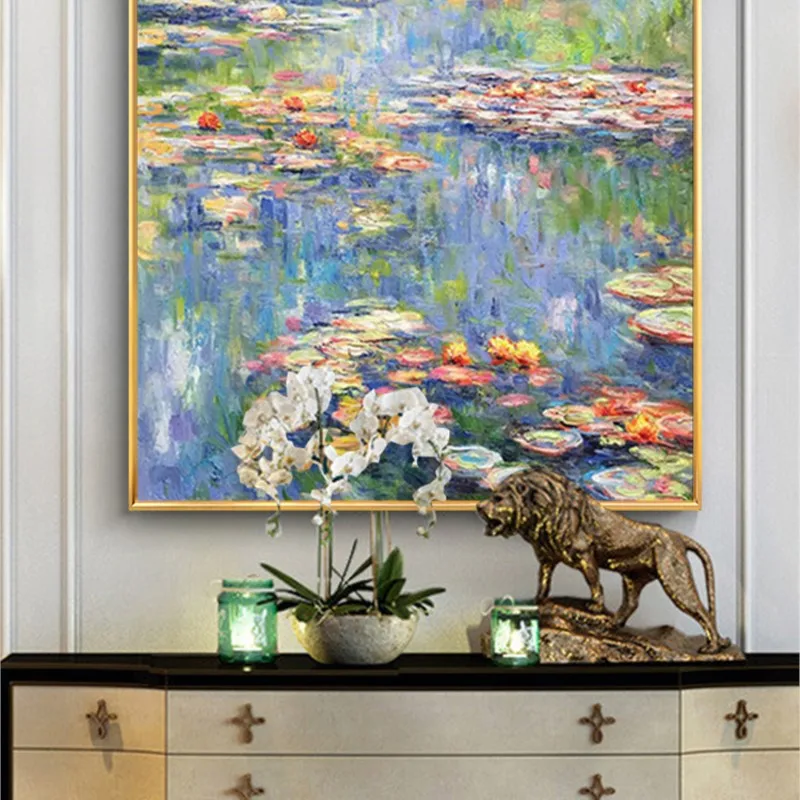 

Handmade Painting Abstract Art Water Lily Entrance Modern Living Room Wall
