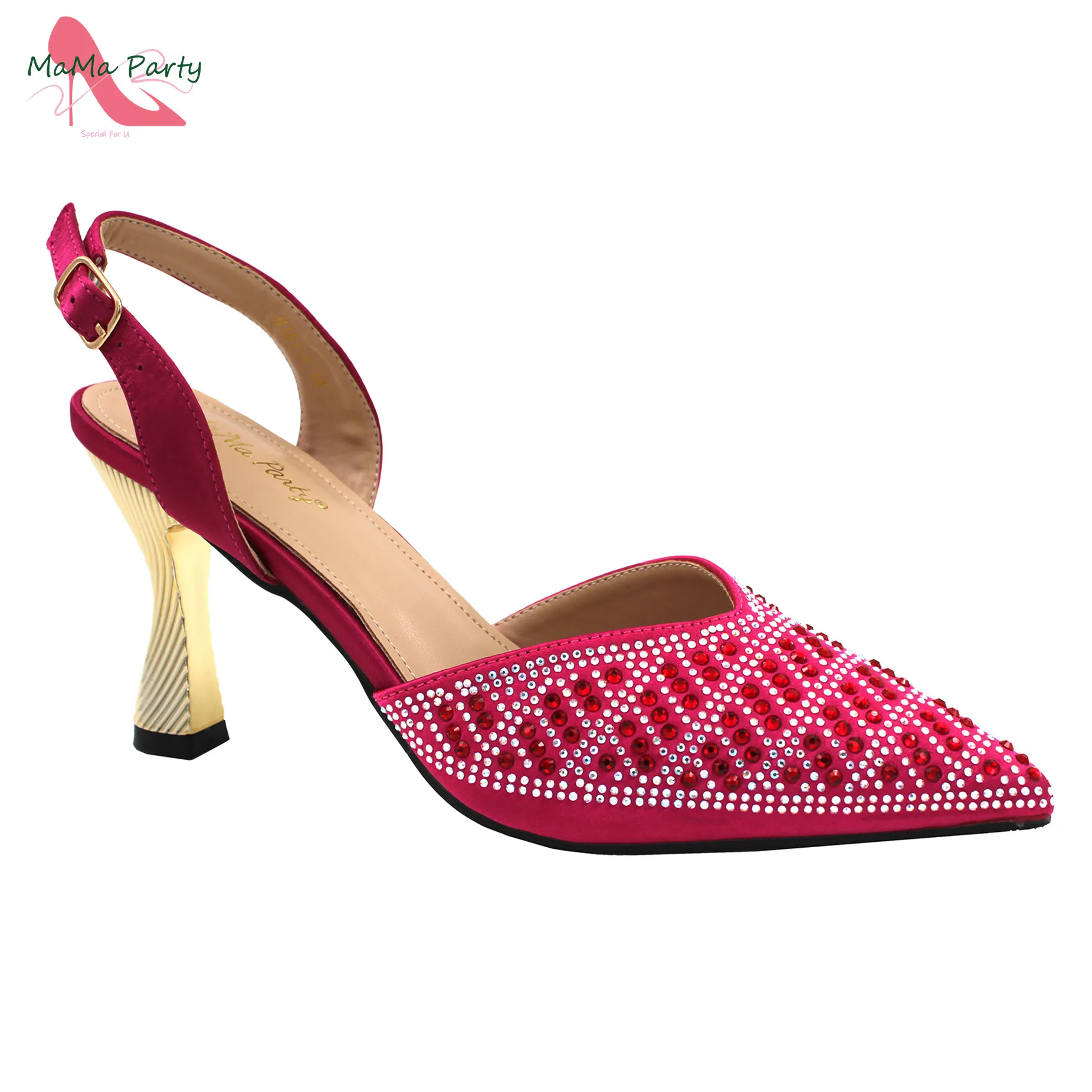 2024 INS Hot Sale New Design Full Crystal Italian Women Shoes and Bag Set in Magenta Color High Quality For Party