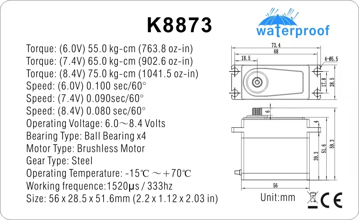 KeyFulcrum KF K8873 Waterproof Servo 1/5 1/6 RC 75kg Kraton Outcast 8IGHT-X SCX6 brushless digital magnetic induction S905 S6510 5