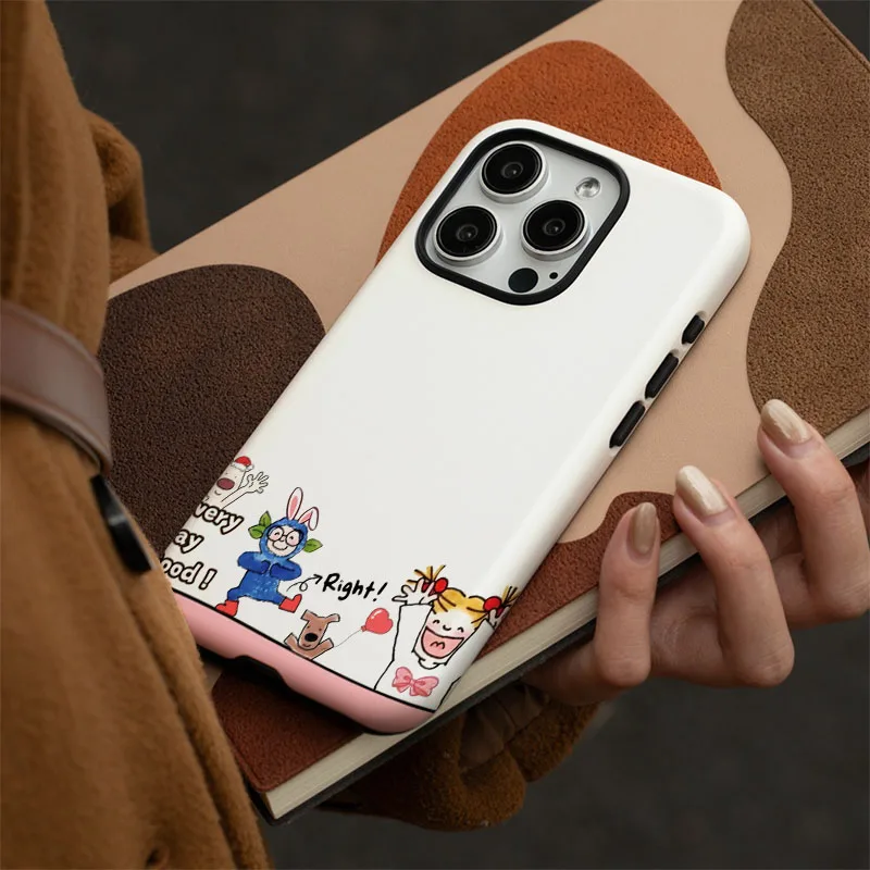 Cartoon Lovely Girl 2-in-1 Protective Phone Case with Film Shell