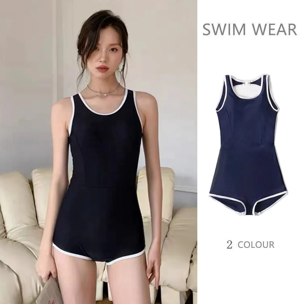 

Casual One-piece Solid Color Swimsuit New Plain Backless Sporty Swimsuit One-Pieces Tight Sleeveless Bathing Suit Women