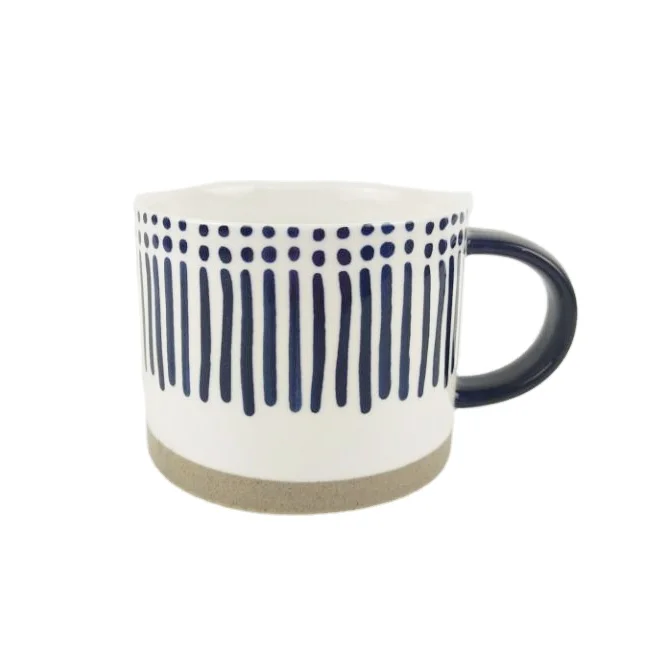 

Creative Ceramic Tea Mug Unique Embossed Design Breakfast cup hand-painted blue coarse clay milk oat water cup vintage Japanese