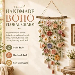 Handmade Cotton Floral Macrame Wall Hanging with Cascading Boho Flower Design (A)