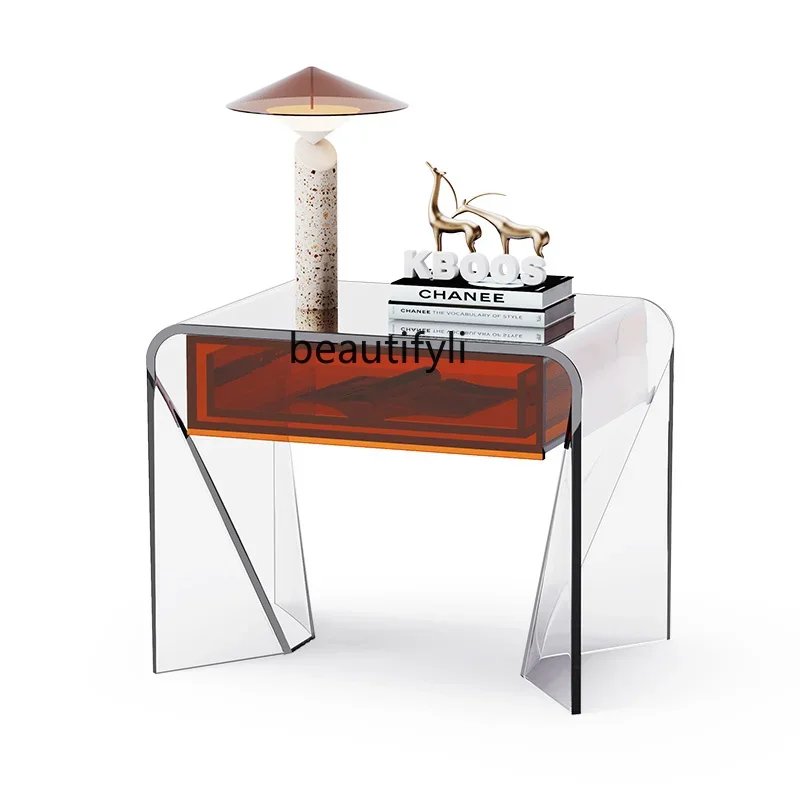 

Acrylic Bedside Table Modern Bedside Cabinet Bedroom and Household Bedside with Drawer Storage