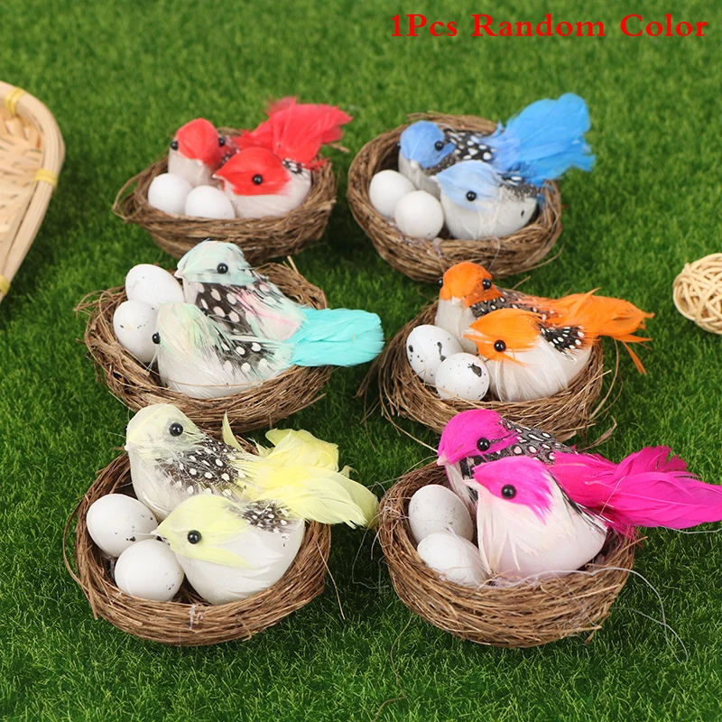 1 Set Artificial Feathered Birds Nest Egg Creative Craft Sculpture Decoration artificial feather bird decoration,resin ornament,resin ornaments,animal ornaments