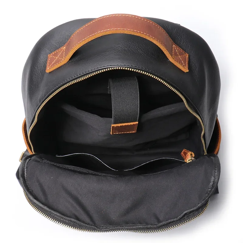 Men's Soft Genuine Leather Backpack Large Capacity Laptop Bag for Commute & Travel, Durable Two-Tone Casual Daypack