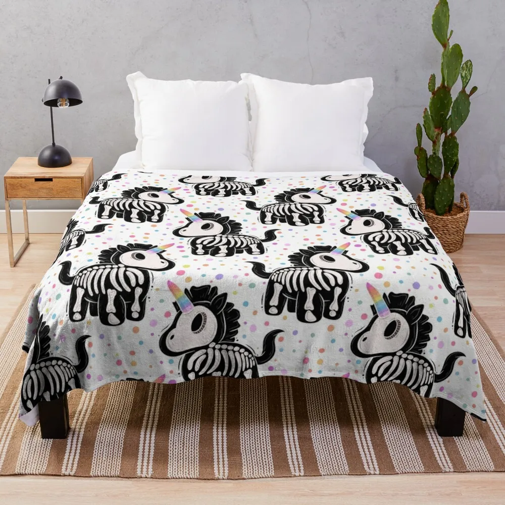 

Unicorn skeleton Throw Blanket Camping Blanket Thermal Blankets For Travel Plaid on the sofa Dorm Room Essentials