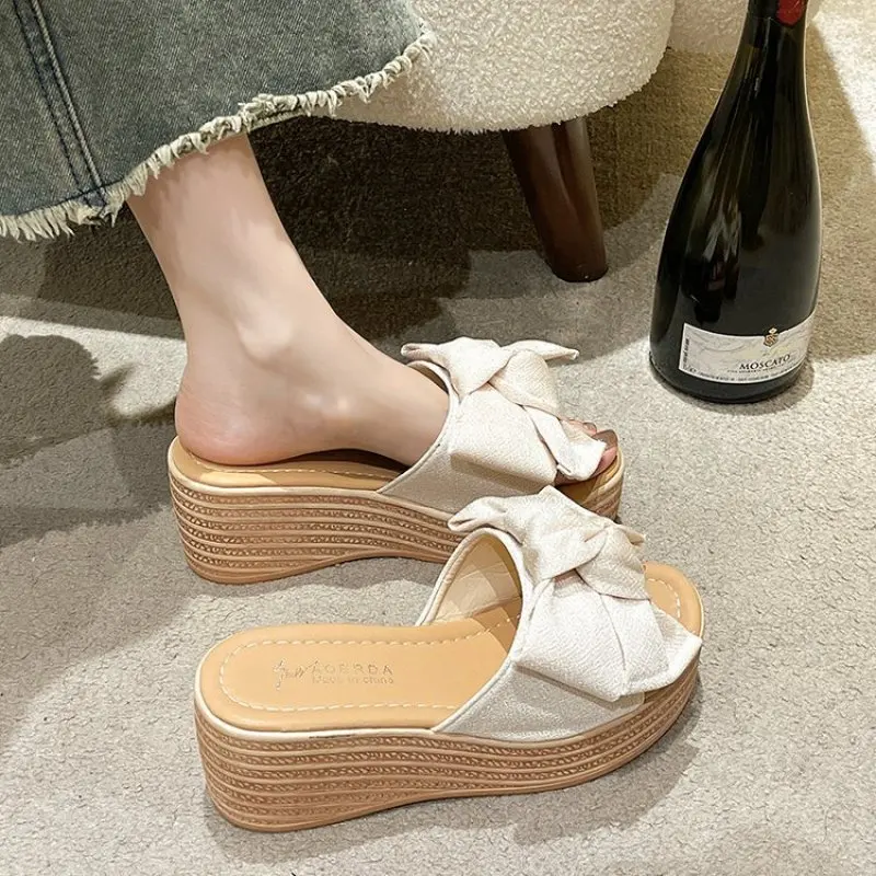 

Women's Slippers Summer Shoes Classics Butterfly-knot High Heels Women Slides Platform Wedge Shoes of Women Fashion Plus Size 40