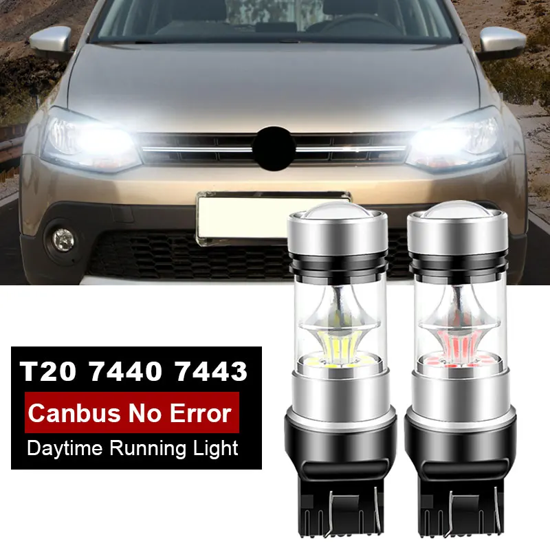 

2 шт. для VW Polo 6C 2009 2010 2011 2012 2013 2014 2016 7440 светодиодные дневные ходовые огни DRL лампа Canbus W21W T20