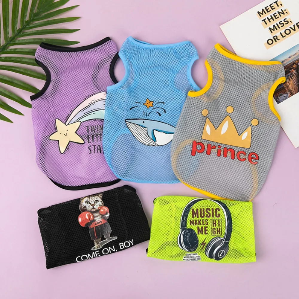 Dog Clothes Cute Summer Polyester Fibre Cool Breathable Cat Costume Cat T-shirt Puppy Vest
