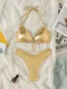 Shiny Gold Bikinis Sets Women Sexy Push Up Cross Bra High Waist Swimsuit 2025 Summer Bathing Suit Holiday Two Piece Swimwear