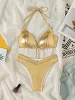 Shiny Gold Bikinis Sets Women Sexy Push Up Cross Bra High Waist Swimsuit 2025 Summer Bathing Suit Holiday Two Piece Swimwear