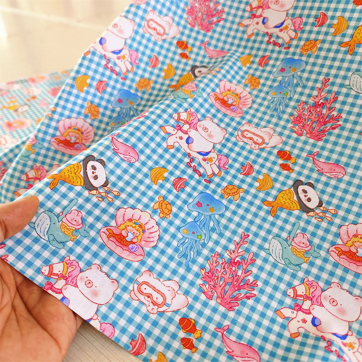 Cartoon Cute Panda Playground Illustration Cotton Fabric for DIY Patchwork & Quilting - 20 Pieces