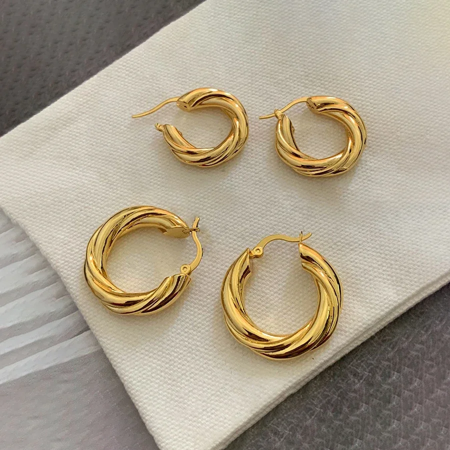 

SOFTPIG Real 925 Sterling Silver 18K Gold Twist Round Hoop Earrings for Women Fine Jewelry High Luxury Vintage Accessories