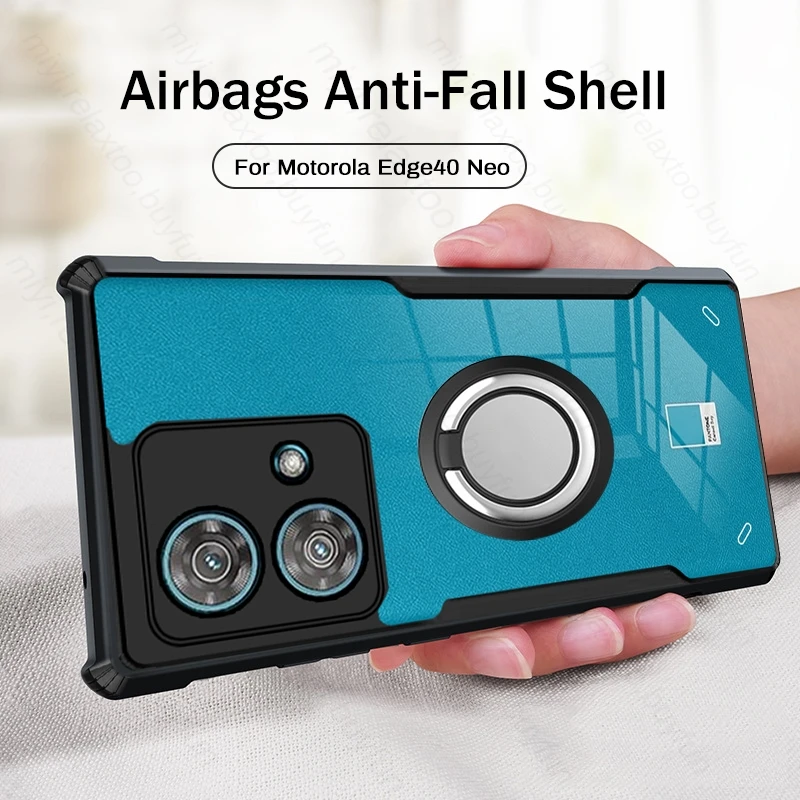 Copertura Dell'Armatura In Acrilico Trasparente Per Motorola Edge 40 Neo 5G Custodia Magnet Holder Ring Antiurto Coque Moto Edge40 Edge40Neo 40Neo